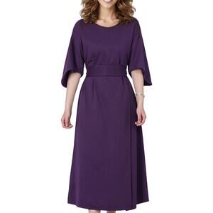 NWT ~ Elegant Purple Midi Dress Wide Bell Sleeves & Belted Waist ~ Women's XL